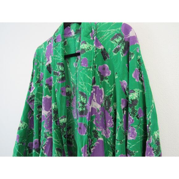 Patricia Field Green Purple Floral  Swing Jacket Robe Topper SATC Silk Cotton - Picture 4 of 10